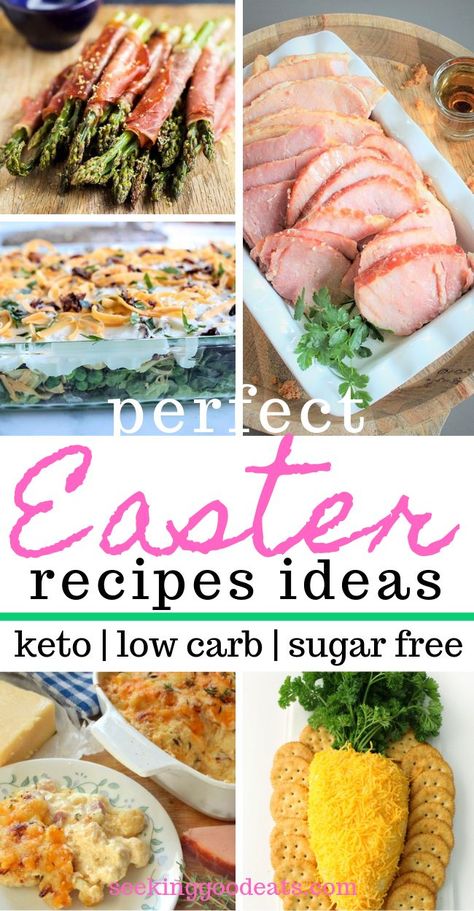 Here are the most amazing recipes that are perfect for your Easter dinner! You're gonna LOVE these low carb recipes!  From classic ham, leg of lamb, and deviled eggs, to carrot cake and lemon tart topped with blackberries - you are sure to find your perfect combination of keto recipes to make the best holiday dinner ever. Enjoy these low carb Easter dinner recipes! #lowcarb #sugarfree #keto #easterdinner #easter #holiday #healthyrecipes #seekinggoodeats #lchf Low Carb Easter Dinner, Recipes For Brunch, Easter Main Dishes, Healthy Easter Recipes, Cena Keto, Easter Side Dishes, Easter Recipe, Easter Dishes, Healthy Easter