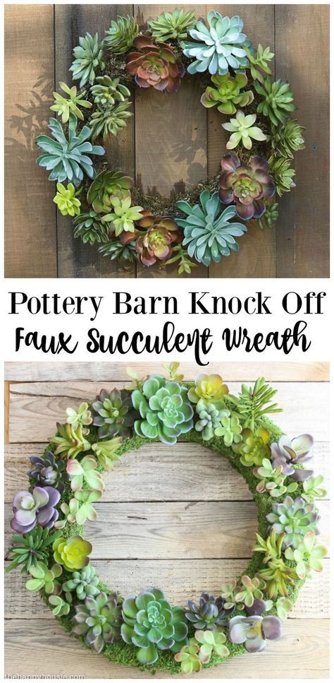 Pottery Barn Knock Off Faux Succulent Wreath Succulent Wreaths, Faux Succulent Wreath, Succulent Wreath Diy, Foam Wreath, Farmhouse Diy Projects, Succulent Wreath, Wreath Form, Makijaż Smokey Eye, Wreath Diy