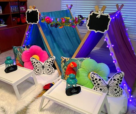 Introducing.... Butterfly Dreams🌺🦋 ENCANTO 🦋🌺inspired sleepover! We will be offering this theme going forward but this little lady had our very first Butterfly Dreams party💗 #CampSweetDreams #SlumberParty #SleepoverParty #Glamping #TentLife #DisneyFan #InstaDisney https://campsweetdreamsorlando.com 407.325.2601 Butterfly Sleepover Ideas, Butterfly Sleepover, Party Tent Rentals, Sleepover Tents, Encanto Party, Birthday Butterfly, Slumber Party Games, Party Expert, Tent Decorations