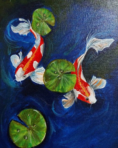 Fish Paintings On Canvas, Painted Coy Fish, Painting Coy Fish, Coy Fish Paintings, Coi Fish Paintings, Koi Fish Painting Easy, Carp Painting, Koi Pond Art, Koi Fish Painting