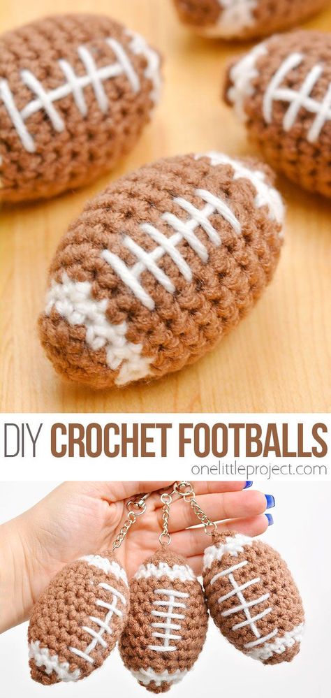 Crochet Football Helmet, Crochet Football Pattern, Crochet Football, Football Pattern, Football Crafts, Quick Crochet Projects, Quick Crochet Patterns, Crochet Keychain Pattern, Crochet Decrease