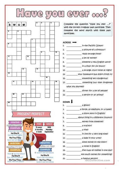 Advanced Esl Worksheets, Wordsearch Worksheets For Adults, Perfect Tense, Grammar Exercises, English Grammar Worksheets, Learn English Grammar, Vocabulary Practice, Present Perfect, English Lessons For Kids