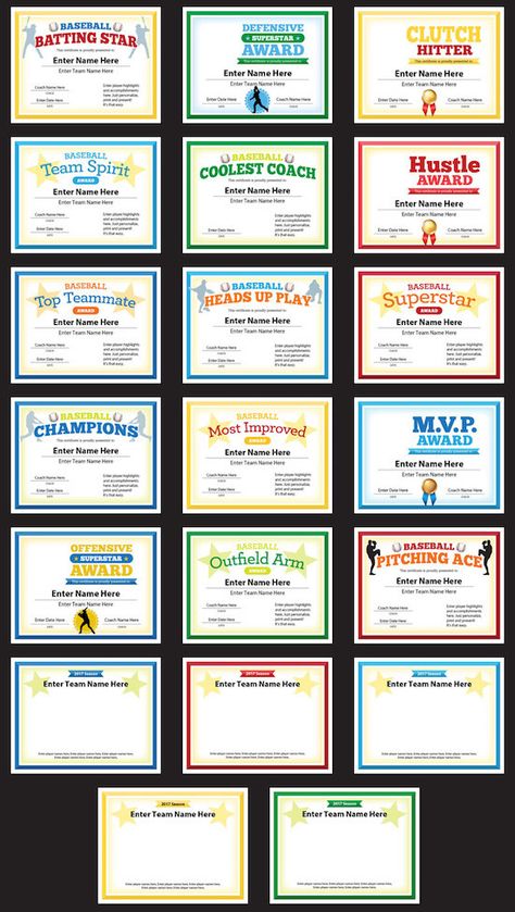 These awesome Baseball Photo Award Certificates allow you to personalize your award templates with pictures. Hand out a smile and a great keepsake for any baseball player.  20 Baseball Photo Certificates Templates | Sports Feel Good Stories Dugout Ideas, Softball Awards, W2 Forms, Kindergarten Graduation Ideas, Softball Posters, Basketball Awards, Baseball Dugout, Softball Photos, Coach Appreciation