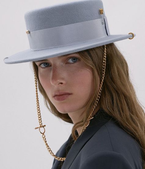 Chain strap felt canotier hat – RUSLAN BAGINSKIY Canotier Hat, Mad Hat, Instagram Challenge, Unique Accessories, Fancy Hats, French Girls, Fashion Victim, Own Style, Wedding Hats