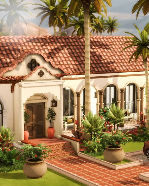 helloavocado sims 4 cc finds Sims 4 Mission Style, Ts4 Mediterranean House, Sims 4 Modern Spanish House, Spanish Style Homes Sims 4, Sims 4 Desert House Ideas, Sims 4 Hacienda Cc, Sims 4 Desert Mansion, Sims 4 Builds Oasis Springs, Sims 4 Riviera Retreat