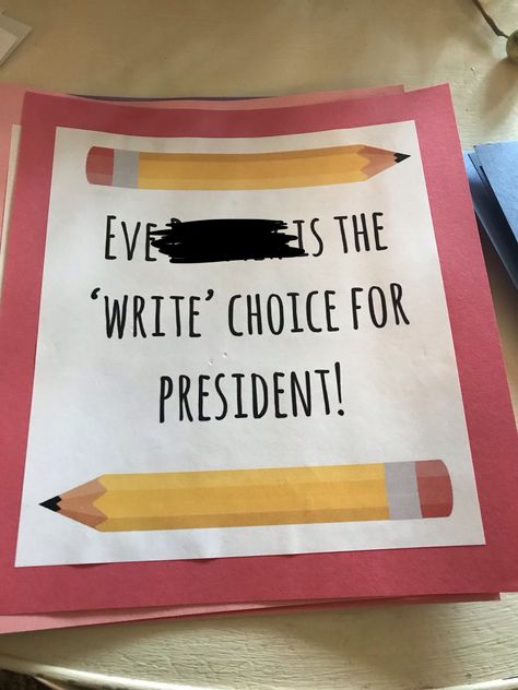 student council poster idea (name is blurred out) School Campaign Posters, School Campaign, Poster Idea, Campaign Posters, Student Council, Diy And Crafts, Reusable Tote Bags, Pencil, Writing