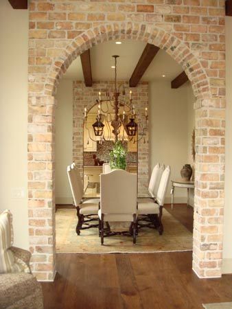 Exposed Brick Kitchen, Brick Archway, Brick Interior, Dining Ideas, Brick Arch, Brick Kitchen, Casas Coloniales, Exposed Brick Walls, Exposed Brick