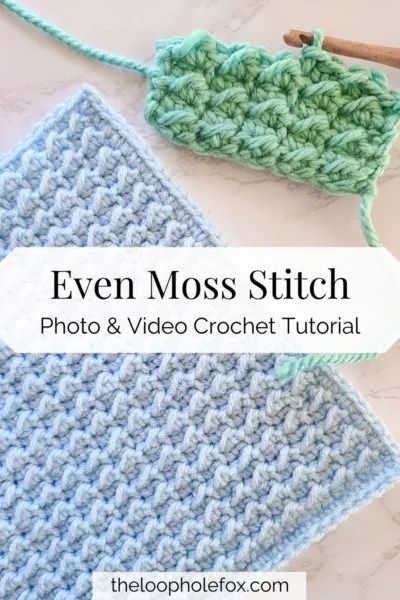 How to Crochet the Even Moss Stitch | The Loophole Fox Moss Crochet Stitch, Even Moss Stitch, Crochet Stitches For Blankets, Crochet Stitches Free, Easy Crochet Stitches, Crochet Stitches Video, Crochet Dishcloths, Crochet Stitches For Beginners, Manta Crochet