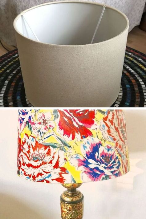 Lampshade Upcycle, Lampshade Redo, Easy Recycled Crafts, Recycle Projects, Rental Home Decor, Lampshade Makeover, Blue Velvet Fabric, Pink Napkins, Anthropologie Inspired