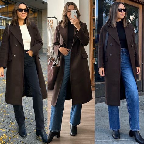 3 ways to style an oversized coat in chocolate brown from madewell with lifewithjazz for the fall autumn Brown Dress Coat Outfit, Brown Trench Coat Outfit Winter, Chocolate Brown Coat Outfit Winter, Chocolate Brown Wool Coat, Brown Suede Coat Outfit, Light Brown Trench Coat Outfit, Chocolate Coat Outfit, Chocolate Brown Coat Outfit, Chocolate Brown Blazer Outfit