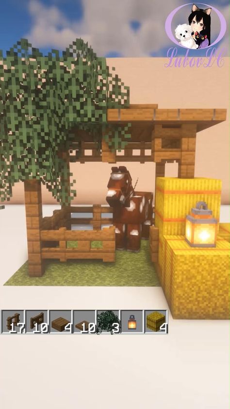 Minecraft Small Stable Ideas, Small Minecraft Horse Stable, Horse House Minecraft Ideas, Small Farm Ideas Minecraft, Cottagecore Horse Stable Minecraft, Minecraft Sculptures Ideas, Minecraft Kitchen Vanilla, Minecraft Stable Ideas Easy, Minecraft Horse Builds