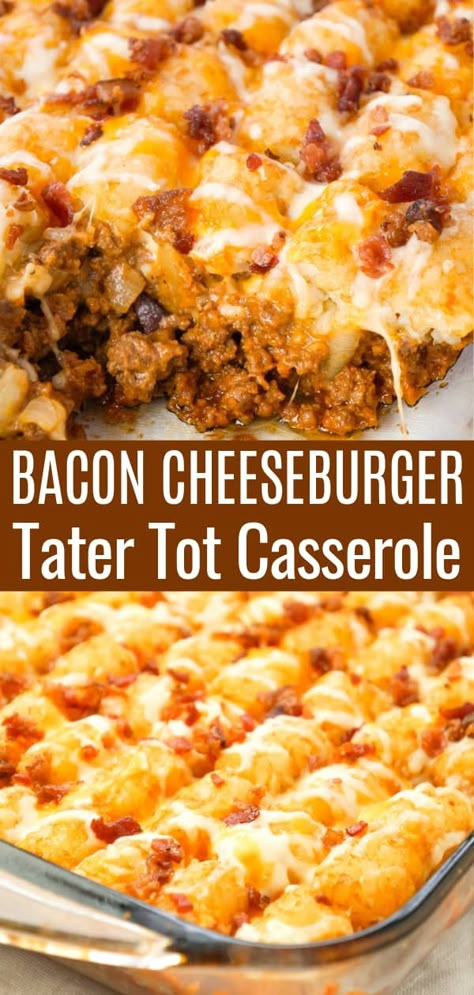 Bacon Cheeseburger Tater Tot Casserole, Easy Ground Beef Dinner, Cheeseburger Tater Tot Casserole, Quick Ground Beef Recipes, Ground Beef Dinner, Ground Beef Recipes Healthy, Keto Beef Recipes, Easy Ground Beef, Bacon And Cheese