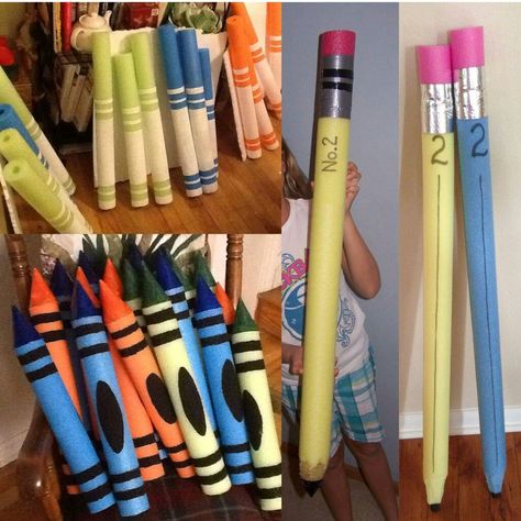 noodle school supplies Pool Noodle Crayons, Tent Backdrop, Pool Noodle Crafts, Teacher Breakfast, Back To School Pictures, Bored Teachers, Art Classroom Decor, Pool Noodle, Back To School Party