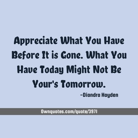 Appreciate What You Have Before It is Gone. What You Have Today Might Not Be Your's Tomorrow. #Forgiveness #Friendship #Life You Never Know What You Got Til Its Gone, Appreciate What You Have, Go For It Quotes, Top Quotes, Appreciate You, I Hate You, A Quote, Philosophy, You Must