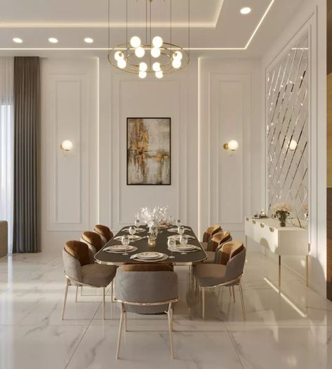 Neoclassic Wall Design, Wall Decor Balcony, Riyadh City, Neoclassical Interior Design, Minimal Kitchen Design, Interior Design Dining, Entrance Decoration, Luxury Dining Table, Minimal Interior