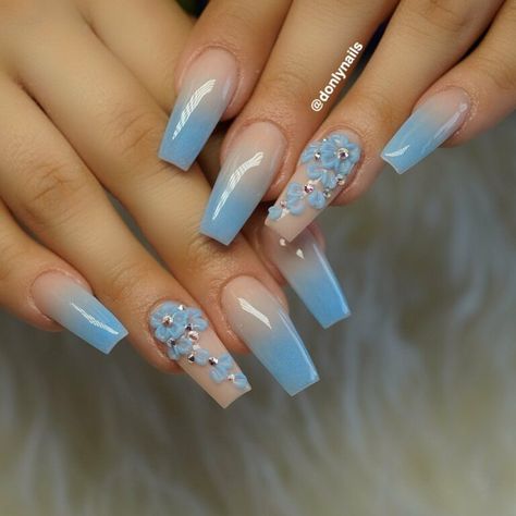 +20 Top Light Blue Ombre Nails - POLYVORE - Discover and Shop Trends in Fashion, Outfits, Beauty and Home Ongles Baby Blue, Nails August, Nail Round, Nail Art Bleu, Light Blue Nail Designs, Nails April, Blue Christmas Nails, Nails Korean, Ombre Dark