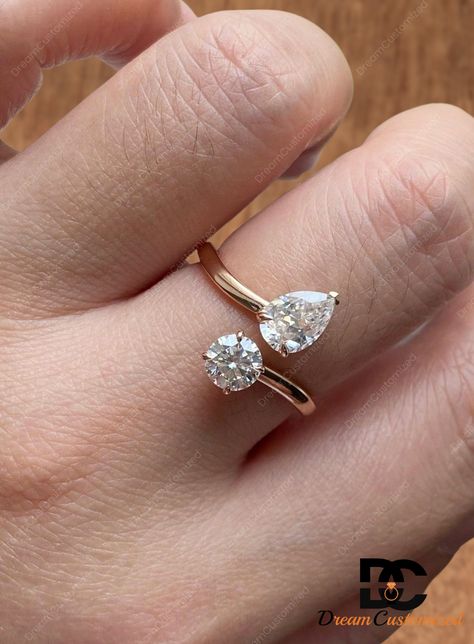 #Doublestonering #moissanitering #twostonering #pearcutring #diamondring #etsyshope #weddingring #giftforwomen 2 Stone Engagement Ring With Wedding Band, Two Stone Rings Engagement, Wedding Manifestation, Double Stone Engagement Ring, Gem Engagement Rings, Gem Rings, Two Stone Ring, Double Diamond, Round Engagement Rings