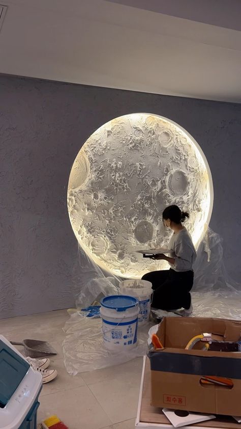 Daily Dose Of Art 🎨 on Instagram: “Comment “MOON” in your language 🌙 Credit: @hyegyung.artist” Black Feature Wall, Paint Wall Art, Paint Wall, Color Drawing, Moon Decor, Wall Tattoo, Wall Decor Design, Home Design Decor, Moon Design