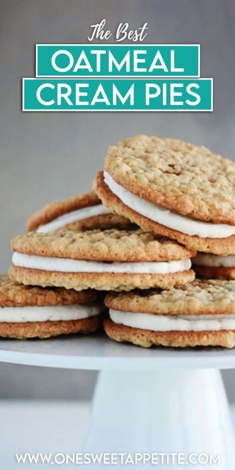 Homemade oatmeal cream pies! Our easy recipe creates soft, chewy cookies with a luscious cream filling. Perfectly sweet satisfaction! Sunny’s Brown Butter Oatmeal Cream Pies, Cream Filled Oatmeal Cookies, Oatmeal Crème Pie Cookies, Oatmeal Crème Pies, Diy Oatmeal Cream Pies, Homemade Cream Pies, Sourdough Oatmeal Cream Pie, Oatmeal Creme Pie Recipe, Oatmeal Cream Pie Filling