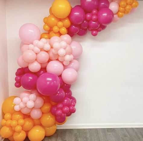 Sorority Event Decorations, Pink Orange Balloon Garland, Orange And Pink Balloon Garland, Pink Orange Party Decor, Pink Orange White Balloon Garland, Sunset Balloon Garland, Hot Pink And Orange Balloon Garland, Pink And Orange Balloon Arch, Sunset Balloons