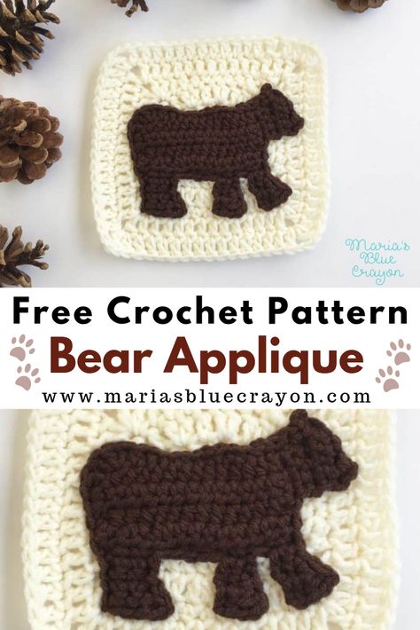 Moose Granny Square Crochet, Crochet Bear Motif, Bear Crochet Square, Crochet Mountain Applique, Forest Granny Square, Crochet Woodland Animals Free Pattern, Bear Applique Pattern Free, Bear Granny Square Crochet, Black Bear Crochet