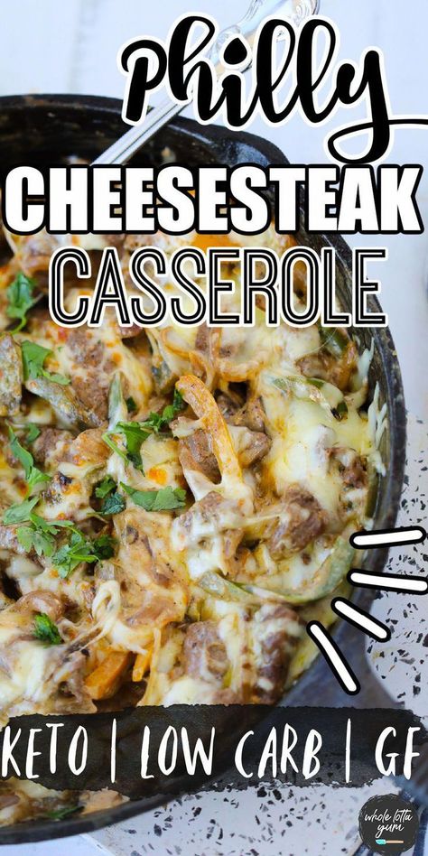 #LowCarbFoods Keto Beef Casserole, Cheese Steak Casserole, Philly Cheese Steak Casserole Recipe, Easy One Pan Dinner, Steak Peppers, Philly Cheesesteak Casserole, Cheesesteak Casserole, Steak Casserole, Philly Cheese Steak Casserole