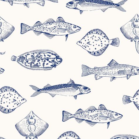 Joules Wallpaper, Blue Summer Wallpapers, Costal Bedroom, Coast Aesthetic, Blue Names, Blue Color Palette, Bold Artwork, Room Prints, Fish Wallpaper