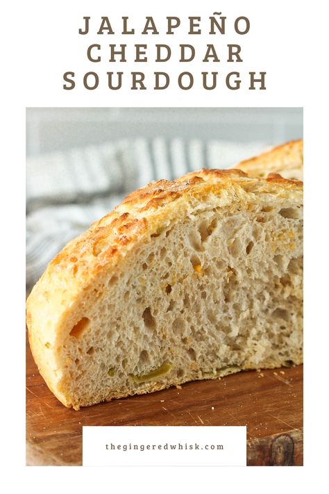 Jalapeño Cheddar Sourdough is great recipe for beginners and seasoned bakers alike. The addition of fresh sliced jalapeños and shredded sharp cheddar cheese gives this crusty bread tons of flavor! Green Olive Sourdough Bread, Olive Sourdough Bread, Cheddar Sourdough Bread, Fresh Milled Flour, Beginners Bread Recipe, Beer Bread Recipe, Jalapeno Cheddar, Beer Bread, Sourdough Bread Recipe