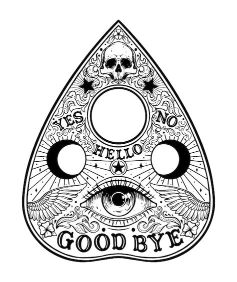 Ouija planchette board graphic illustrat... | Premium Vector #Freepik #vector #goth #ouija #horror #witchcraft Ouija Board Tattoo, Ouija Tattoo, Dark Mark Tattoos, Dibujos Dark, Witchcraft Tattoos, Silhouette Sport, Tattoo Test, Ouija Planchette, Halloween Symbols