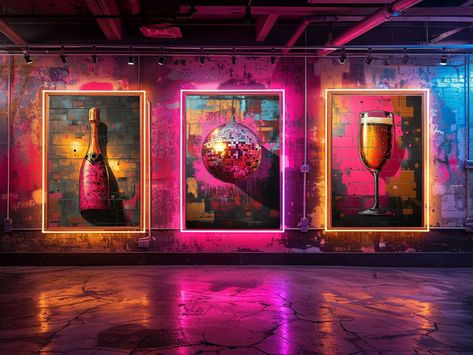 Celebrate in style with this set of 3 graffiti Party art prints! Perfect for any party enthusiast, these vibrant prints feature bold, urban designs of Disco Ball, Champagne bottle and glasses. Ideal for adding a splash of color and excitement to your living room, kitchen, or bar area. Convenient digital downloads make it easy to print and display. Features and Benefits: ► Vivid Imagery: Bold graffiti-style designs of Disco Ball, champagne bottle and glass, adding a touch of urban flair to your d Graffiti Set Design, Disco Ball Champagne, Urban Wall Decor, Graffiti Party, Graffiti Room, Colorful Bar, Urban Party, Coin Bar, Urban Wall