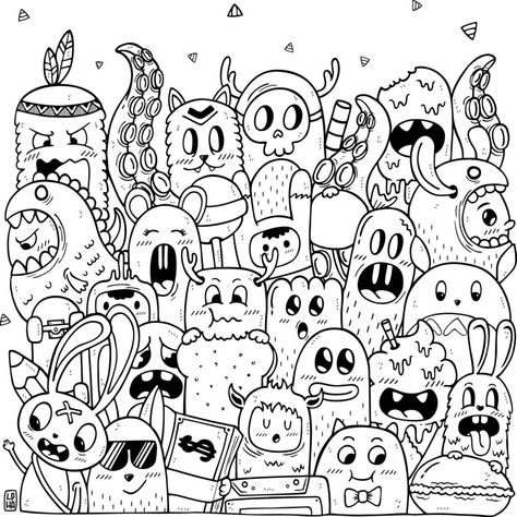 Doodle Art For Boyfriend, Kid Doodles, Art For Boyfriend, Coloring Pages For Adults Unique, Monster Doodles, Doodle Coloring Page, Doodle Coloring Pages, Book Sketch, Doodle Monster