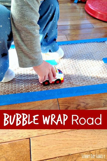 Make a road with bubble wrap and tape! Truck loving toddlers will have hours of fun popping along this super easy road - a perfect indoor activity for toddlers! Cognitive Activities For Toddlers, Babysitting Kit, Transportation Unit, Transportation Activities, Car Activities, Transportation Crafts, Indoor Activities For Toddlers, Transportation Preschool, Aktiviti Kanak-kanak