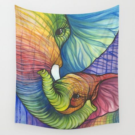 Elephant Hug Wall Tapestry by Sarah Jane - Small: 51" x 60" Mother Elephant, Mothers Day Drawings, Happy Mother Day Quotes, Elephant Love, Sarah Jane, Elephant Art, Indian Paintings, Autumn Art, Watercolor Artwork