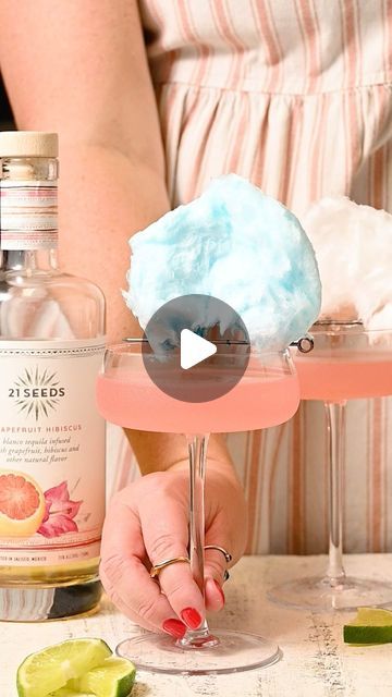 21Seeds Infused Tequila on Instagram: "It’s giving summer carnival…. but better? 😜🎡Tap into that sweet nostalgic summertime vibe with our Grapefruit Hibiscus Cotton Candy Cocktail. 

Ingredients: 
1 cup Grapefruit Hibiscus Blanco Tequila
1 cup grapefruit juice
2 ounces pink cotton candy (will dissolve into drink)
¼ cup lime juice
1 bottle (750ml) rose champagne

Directions: 
Add cotton candy to pitcher 
Pour ingredients over cotton candy to dissolve 
Add ice and stir 
Serve 4-6 cocktails & garnish with a generous piece of cotton candy
#21Seeds" Champagne Cotton Candy Drink, Candy Floss Cocktail, Cocktails Garnish, Cotton Candy Drinks, Cotton Candy Cocktail, Infused Tequila, Summer Carnival, Candy Drinks, Cocktail Garnish