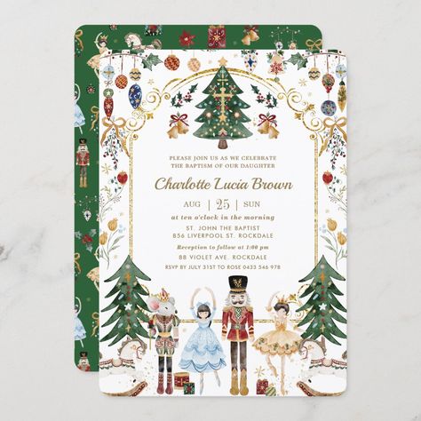 Gold Nutcracker, Nutcracker Birthday, Christmas Birthday Invitations, Fairy Invitations, Sugar Plum Fairy, Birthday Party Invitation Templates, Winter Onederland, Winter Birthday, Fairy Birthday