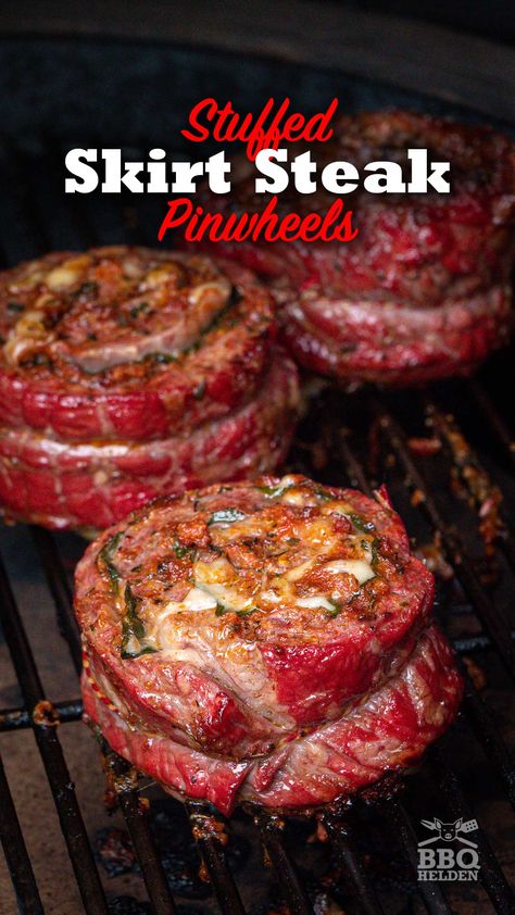 Skirt steak pinwheels – BBQ-Heroes Pin Wheel Steak Recipes, Steak Pin Wheels, Flank Steak Pin Wheels, Stuffed Skirt Steak Pinwheels, Flank Steak Pinwheel Recipes, Skirt Steak Smoker Recipes, Skirt Steak Roll Up Recipes, Flank Steak Pinwheels Smoker, Skirt Steak Grill Recipes