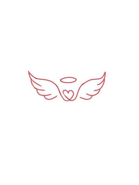 Wing Tattoo Designs Small, Pair Of Wings Tattoo, Angel Themed Tattoo, Wings Tiny Tattoo, Angel Wings Tattoo Aesthetic, Pink Angel Wings Tattoo, Angel Wings Tattoo Outline, Heart With Wings And Halo Tattoo, Angel Red Tattoo