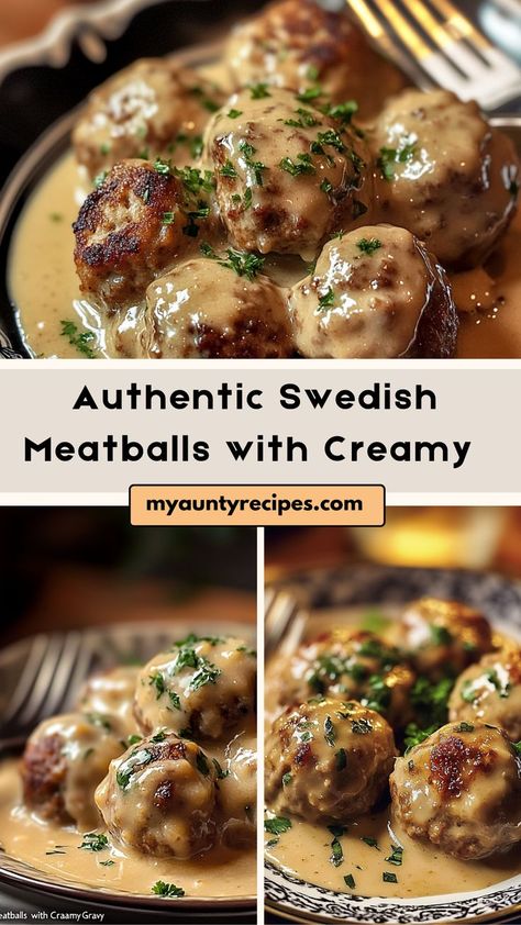 Bring the taste of Sweden to your kitchen with these Authentic Swedish Meatballs in creamy gravy. Made with a mixture of ground beef and pork, these meatballs are perfectly seasoned and cooked to golden brown perfection. Swedish Meatballs Lingonberry, Beef And Pork Meatballs Recipe, Classic Swedish Meatballs, Meatballs Brown Gravy Egg Noodles, Taste Of Home Swedish Meatballs, Swedish Gravy Recipe, Sweden Meatballs Recipe, Make Ahead Swedish Meatballs, Sweetish Meatball Sauce Gravy