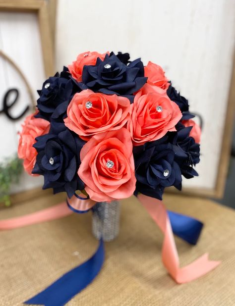 ❤️ 18 Navy Blue and Coral Wedding Color Ideas 2023 Coral Wedding Colors Scheme, Navy Blue Wedding Bouquets, Navy Blue Bouquet, Coral Wedding Cakes, Navy Blue Groom, Navy Blue And Coral, Coral Wedding Colors, Groom And Groomsmen Suits, Coral Bridesmaid