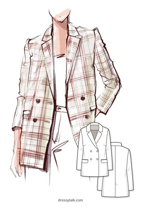 Oversized Blazers, Blazer Pattern, Fashion Drawing Sketches, Clothing Sketches, Fashion Drawing Tutorial, Fashion Illustration Dresses, Trendy Fashion Tops, Blazer Designs, Illustration Fashion Design