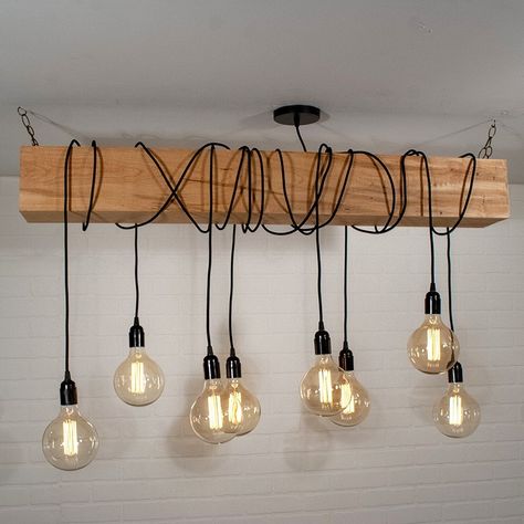 Wood Beam Chandelier, Edison Bulb Pendant Light, Beam Chandelier, Modern Farmhouse Light Fixtures, Edison Lights, Modern Farmhouse Lighting, Living Room Light Fixtures, Beam Light, Custom Dining Tables