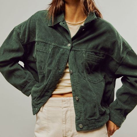 Nwot - Forest Green. Discontinued Color Corduroy Coat, Green Corduroy, Green Fits, Free People Jacket, Jacket Outfit, Corduroy Jacket, Linen Blazer, Fitted Skirt, Henley Shirts