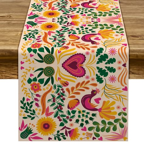 PRICES MAY VARY. Material: 100% linen fabric, no shrink, no fading. Suitable Size:13×72inch(33×183cm). Suitable for a table that can seat 4 to 6 people. Easy to Clean : Hand and machine washable, lay the table runner flat to dry. Perfect for Mexico Day of The Dead, fiesta party decoration also for kitchen dining room daily use. Unique Design: Mexican flower pattern design, makes it more elegant and festive. Cinco De Mayo Table Runner for Mexican Fiesta Party Decoration. Mexican Fiesta Party Decorations, Kitchen Dining Room Decor, Fiesta Kitchen, Fiesta Table, Mexican Table Runner, Mexican Table, Mexican Fiesta Party, Fiesta Party Decorations, Fiesta Theme Party