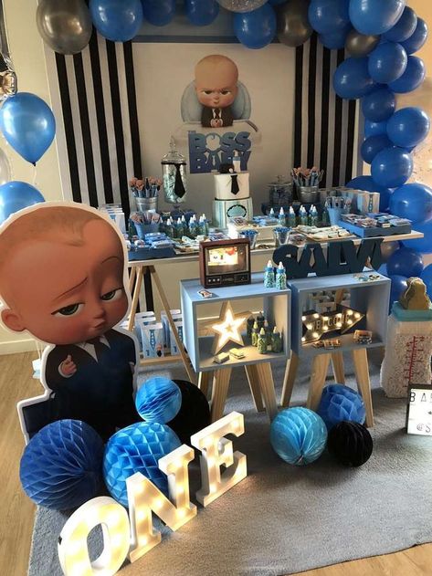 Check out this cool Baby Boss Birthday Party! See more party ideas and  share yours at CatchMyParty.com #catchmyparty #partyideas #bossbaby  #boy1stbirthdayparty #desserttable Baby Boss Birthday, Bos Baby, Baby Boy Birthday Themes, Baby Party Themes, Baby Birthday Party Theme, Mickey Mouse Cupcakes, Candy Tables, Boys First Birthday Party Ideas