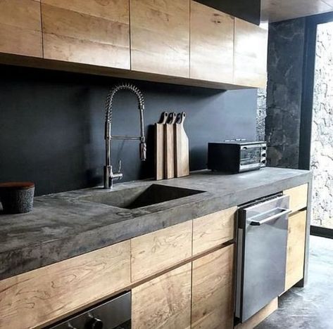 Moody Kitchen, Koti Diy, Concrete Countertops White, Interior Dapur, Concrete Countertops Kitchen, Kabinet Dapur, Concrete Kitchen, Kitchen Concepts, Industrial Kitchen