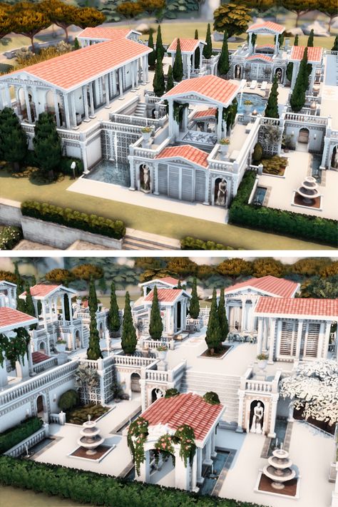 Created for the Simythology Collaboration.
Cicera Villa is a Roman, Greek-inspired home perfect for a family of 8.
It's built on a 50 x 50 lot in Tartosa. There is a Hot spring room, Living Room, Kitchen, Dining Room, Study, 4 Bedrooms, and 4 Bathrooms.
Outside is a BBQ and eating area, Swimming pool and lounge chairs.
All for only $543,150 Simoleons

Download @ https://www.thesimsresource.com/downloads/1675597 Sims 4 Greek Villa, Greek Villa Floor Plan, Oasis Spring House Sims 4, Roman Inspired House, Greek Style Mansion, Bloxburg Villa Layout, Sims 4 Greek House, Sims 4 50x50 House, Minecraft Greek House