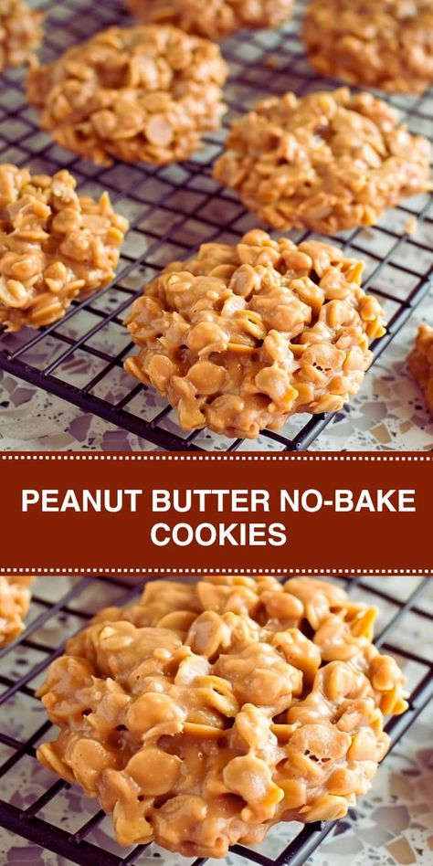 Looking for an easy and delicious cookie recipe? Try our Peanut Butter No-Bake Cookies! Made with simple ingredients like peanut butter, oats, and sugar, these cookies are quick to make and require no baking. They're perfect for satisfying your sweet cravings in a pinch. Christmas Cookies Recipes Peanut Butter, Peanutbutter Nobake Cookies Recipe, No Bake Peanut Butter Oatmeal Cookies, Chocolate Peanut Butter No Bake Cookies, Peanut Butter No Bake Cookies Recipe, Natural Peanut Butter Cookies, No Bake Cookies Peanut Butter, Easy Peanut Butter Desserts, Frugal Snacks