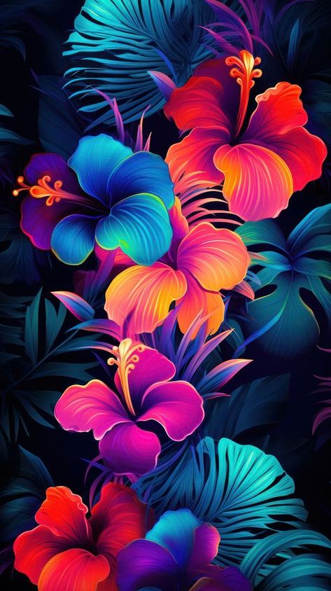 Tropical neon wallpaper leaf backgrounds purple. | premium image by rawpixel.com Neon Tropical Wallpaper, Tropical Pattern Design, Backgrounds Purple, Tropical Neon, Wallpaper Leaf, Tropical Artwork, Accessory Aesthetic, Fantasy Ideas, Sublimation Ideas Projects Inspiration