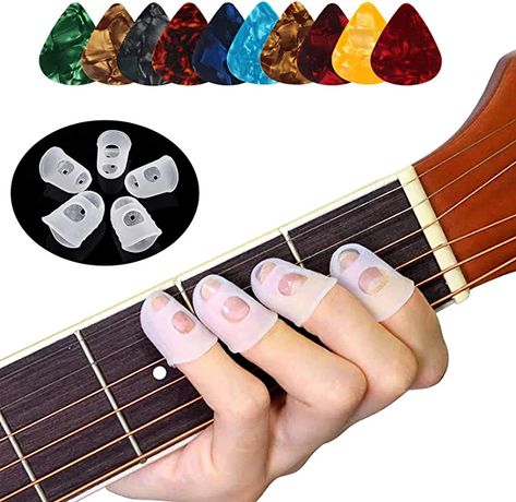 Amazon.com: Guitar Fingertip Protectors - 40 Pcs Silicone Guitar Finger Guards Guitar Fingertip Protection Covers Caps for Guitar Ukulele Bass, Sewing and Embroidery (5 Sizes) (Transparent) : Musical Instruments Guitar Fingers, Finger Exercises, Sewing And Embroidery, Finger Protector, Fingerstyle Guitar, Finger Guard, Guitar Ukulele, Guitar For Beginners, Bass Player