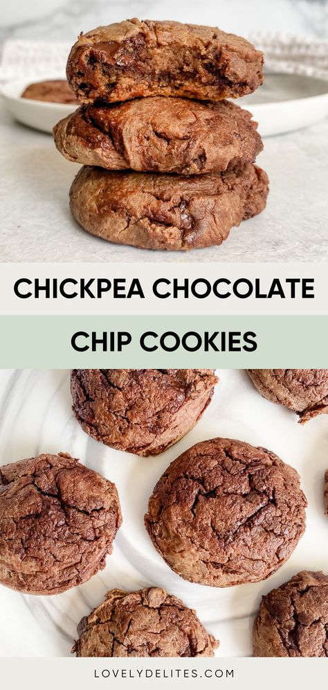 Baking With Beans, Dry Chickpea Recipes, Pea Cookies, Chickpea Chocolate Chip Cookies, Healthier Cookies, Chickpea Chocolate, Flourless Chocolate Chip Cookies, Chickpea Cookie Dough, Chickpea Cookies